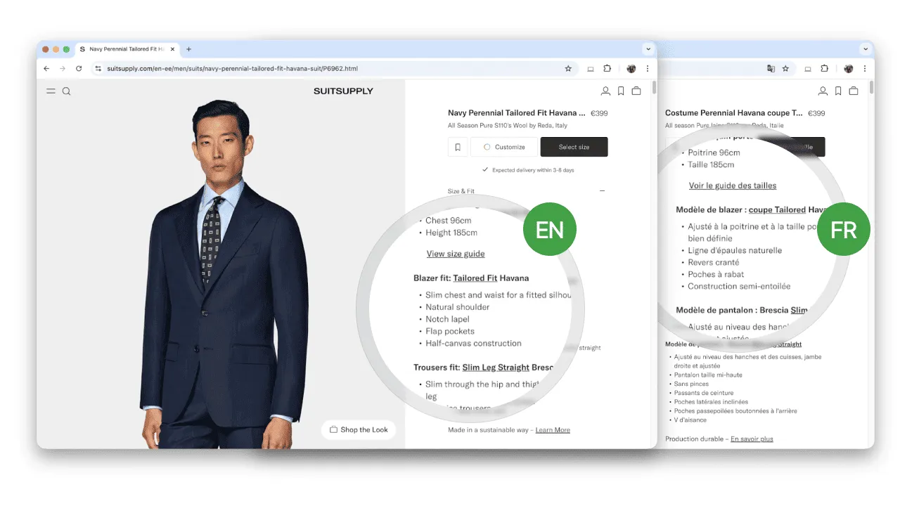 Localized Suitsupply website